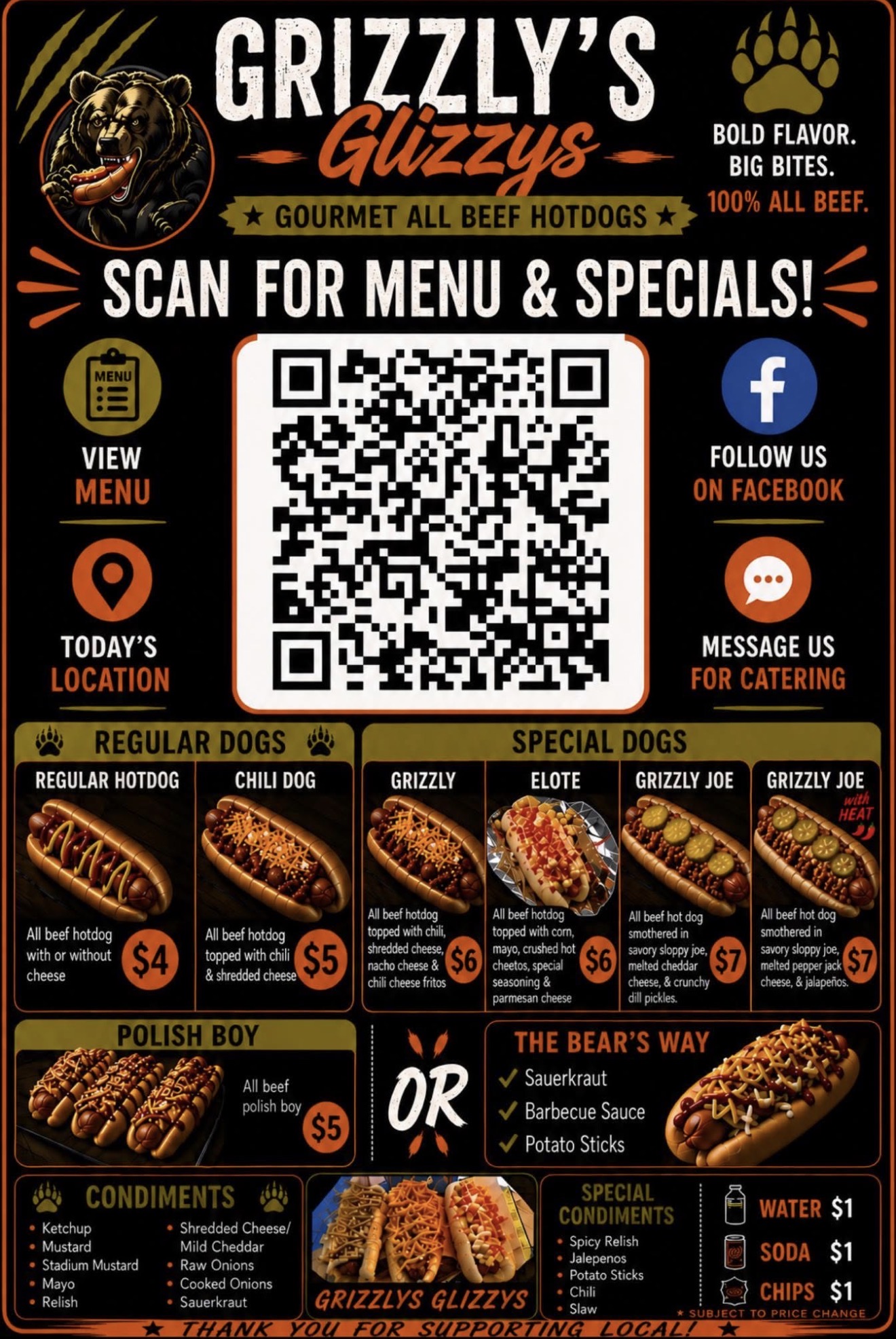 Original Grizzly's Glizzys menu